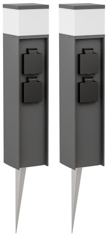 ledscom.de 2 Stück Pollerleuchte PODEL mit Erdspieß für außen, 39cm, anthrazit, 2 Steckdosen, inkl. G9 Leuchtmittel, 596lm, weiß