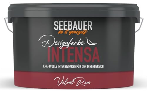 SEEBAUER diy Intensivfarbe INTENSA Rot 2,5L (Velvet Rose) Edelmatte Wandfarbe Rot - Innenfarbe sehr hohe Deckkraft - Matt, Abwaschbar und Tropffrei