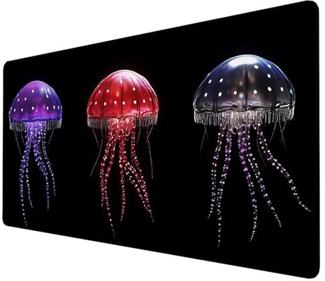 Gaming Mouse Pad, Large Computer Keyboard Mouse Mat Desk Pad (Jellyfish), Mouse Mat 1000x500x3mm Mouse Mat Gaming, Non-slip Rubber Base, Waterproof Surface Durable Stitched Edges Mousepad (Black) R-X7