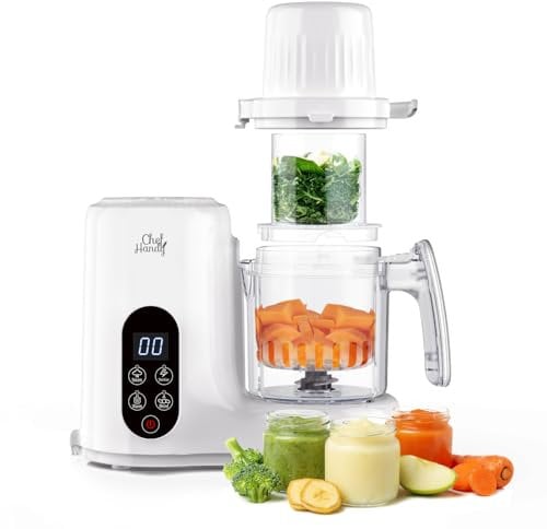 Chefhandy Baby Food Maker,5-in-1 Baby steamer and blender,Two Layer Steaming Baskets,Auto Cooking & Grinding,One-Touch Puree Blender, Steam,Bottle Warmer