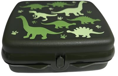 Tupperware Sandwich-Box Aufbewahrungsbox Brotdose quadratisch mit Scharnier und Verriegelung (grün DInosaurier)