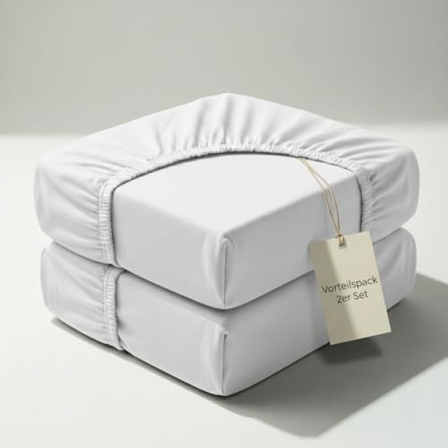 Hausfelder 2er Set Boxspringbett Spannbettlaken 180x200cm bis 200x200cm - bis 40cm Steghöhe, 100% Baumwolle Bettlaken 180 x 200 cm bis 200 x 200 cm, Spannleintuch Weiß