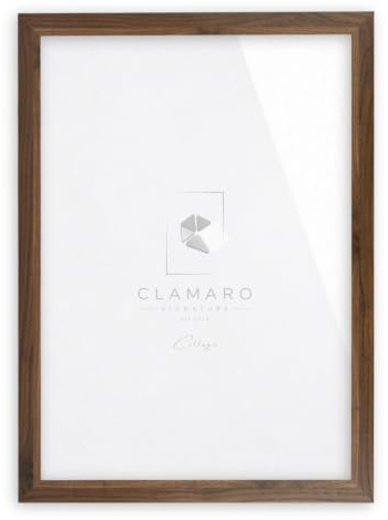 CLAMARO Bilderrahmen Collage, MDF Holz, Nussbaum, 21 x 26 cm, Acrylglas | Handgefertigt in Deutschland, Profilbreite 30 mm, inkl. Rückwand und Zackenaufhänger, für Hoch- und Querformat, eckig