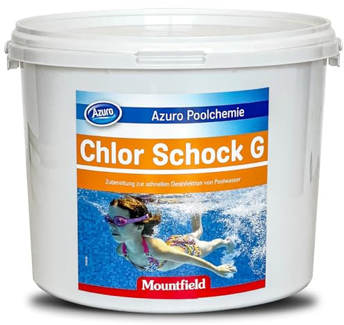Azuro Chlor Schock Granulat – 56% Aktives Chlor für Schockchlorung im Pool Schnelllösliches Chlorgranulat zur Algenvernichtung & Keimfreiheit (5 Kg)