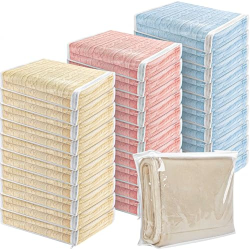 30 Pack Clear Zippered Storage Bags Bulk, Vinyl Clothes Organizer Bags | 38 x 28 x 10 cm Plastic Waterproof Bed Sheet Packing Bag Multipack for Closet Linen Sweater Blankets Pillow Cube