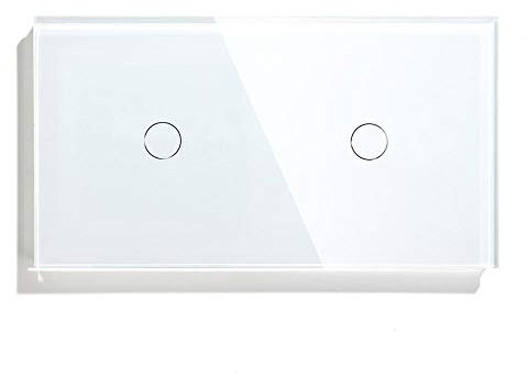 GBYUHAIJUN Interrupteur Tactile,Interrupteur Tactile LED 2 Gang 1 Way Wall Touch SURSUMENT 157MM Commutateur Lumineux Blanc Noir Panneau de Classe de Cristal doré 3 Couleurs Switch Switch(White)