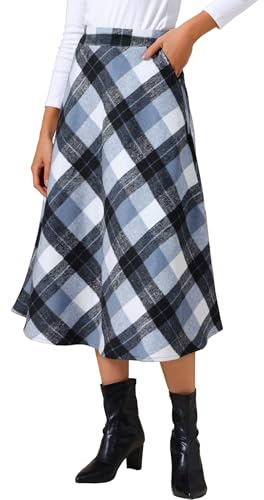 Allegra K Femme Jupe Maxi Taille Haute Trapèze Vintage Imprimé Carreaux | Poches Arrière Cachées Soirée Club Rendez Vous Automne Hiver Associer à un Chemisier Rentré et des Talons