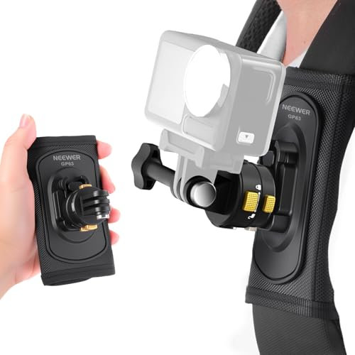 NEEWER Backpack Shoulder Chest Strap Mount Compatible with GoPro DJI Insta360 Action Cameras, 360° Camera Backpack Clip Holder Quick Release & One Toggle Switch for Photography Video Recording, GP63