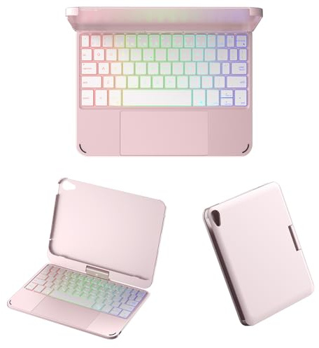 Mollenmell Funda con Teclado para iPad mini 7 A17 Pro y 6, 360° | Trackpad multitáctil, giro de 360°, 7 modos de luz y 3 niveles de brillo; diseño integrado con carga USB-C.