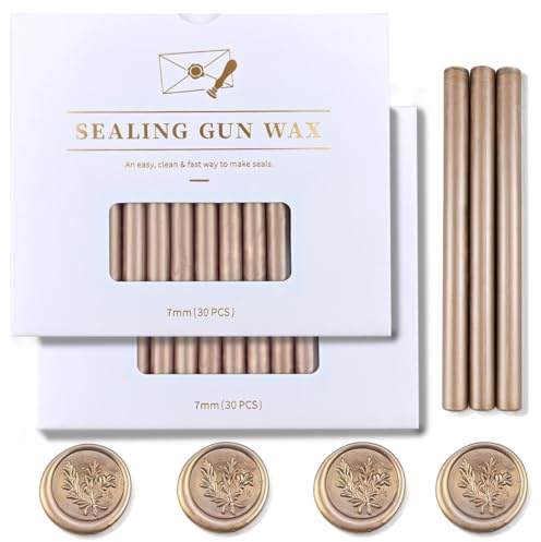 60Pcs Champagne Gold Wax Seal Sticks, 7mm for Mini Glue Gun Sealing | Mini Glue Gun Sealing Wax Sticks for Invites, Envelopes, Gifts, Cards & Wine Packs. Classic Elegance for All Your Crafts.