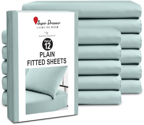 GC GAVENO CAVAILIA King Size Fitted Sheets (152x203cm) - Pack of 12 - Microfiber Plain Dyed Bedding - 25cm Deep Pocket - Soft, Breathable, Wrinkle Shrink Resistant - Mattress & Bottom Sheet - Duck Egg