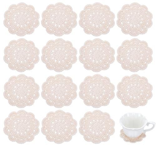 FINGERINSPIRE 12Pcs Petit Dessous de Verre en Dentelle Crochetée 100mm Polyester Fait à la Main Motif Floral Napperons en Tissu Tapis Dentelle Vintage Dessous Verre Forme de Fleur pour Table Mariage