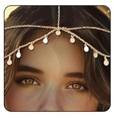 Goldfarbene Pailletten-Kopfkette, Schmuck, Festival, Abschlussball, Kostüm, Haarschmuck, Brautschmuck, mehrlagige Haarkette, modische Stirnbänder für Damen und Mädchen