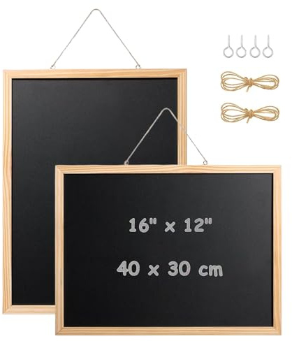 2 PCS Wall Mounted Chalk Board 30 x 40 cm, Hanging Blackboards with Wooden Frame Chalkboard Small Hanging Chalkboards for Wall Notice Menu Memo Bulletin
