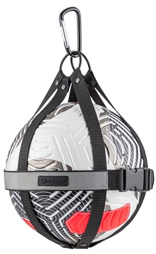 SPRINTIGO Ballnetz für 1 Ball in Größe 4–7, für Verschiedene Bälle | Verstellbar, Universal Ballnetz mit Karabiner, Zum Befestigen an Tasche oder Rucksack, Schwarz, Fußball Zubehör Basketball