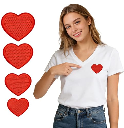 4 Stück Herz Aufnäher zum Aufbügeln, Patches Rote Herz Aufnäher Bestickt, Valentinstag Bestickte Aufbügelflicken Sticker Applikation für Jeans Kleidung DIY T-Shirt (B)