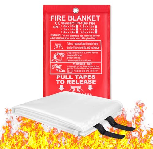 Flintronic Fire Blanket, 1.6m X 1.8m Emergency Fire Blanket for Kitchen | Quick Unfolding, Fibreglass fire Blankets with Loops, Flame Retardant fire-blanket for Home, Office, Caravan, School