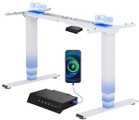 FLEXISPOT E6 MAX Standing Desk Frame with USB Dual Motors 3-Stage | Electric Height Adjustable Sit Stand Up with Anti-collision System and Memory Panel, White