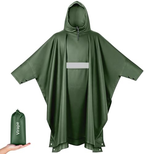 Virape Leicht Wasserdicht Regenponcho Regenjacke Herren & Damen mit Ärmeln Belüftet Mehrzweck Regenmantel mit Kapuze Schutzdecke Unterschlupf Plane Regencape für Camping Wandern Hikking