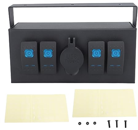 4 Gang Kippschalter Box Aluminiumlegierung DC 12-24V mit Hintergrundbeleuchtung, USB - Ladeanschluss - Mehrfachsteuerung, Wasserdicht und Stoßfest, Für Boote und Wohnmobile
