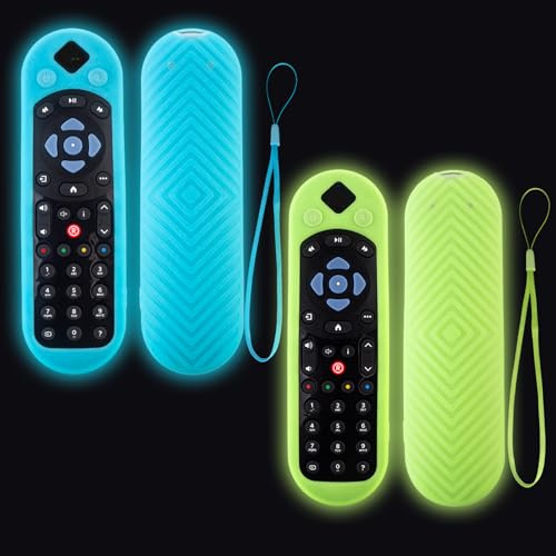 Cover for Sky Q Voice Remote Control SKY135, 2 Pack Sky Q Touch and Non-Touch Remote Silicone Protective Case with Anti-Lost Lanyard Sleeve Skin Holder Battery Back Protector (Blue+Green)