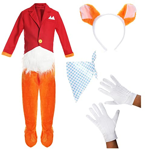 I LOVE FANCY DRESS Mr Fox Costume For Kids - Fantastic Fox Costume For World Book Day/Book Week - Coat With Attached Fox Tail + Cravat + Fox Pinafore Trousers With Shirt Front + Gloves + Fox Ears
