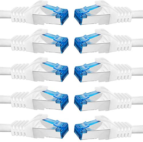 BIGtec - 10 Stück - 1m CAT.7 Gigabit Patchkabel Netzwerkkabel weiß Kupferkabel Patch Ethernt LAN DSL Kabel CAT7 (RJ45, Cat 7, S/FTP PIMF) 100cm