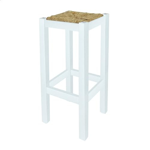 Aranaz Rustikaler Hocker, hohe Sitzbank, Anea-Sitz, Kiefernholz, ideal für zu Hause, für Küche, Bad, Schlafzimmer, Bar, robust, funktional und dekorativ, weiß, 32,5 x 32,5 x 70 cm