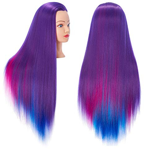 Hairingrid 26-28in Training Head - Cosmetology Mannequin Head with Synthetic Fibre Hair, Free Clamp Holder (Colourful)