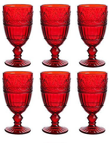 WHOLE HOUSEWARES Verres à pied colorés - Verres à boire au design vintage - Idéal pour les occasions spéciales - Convient pour le jus de fruit, l'eau, le vin - Paquet de 6 - Rose