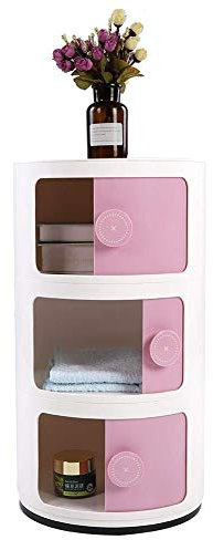 XFENG 3-stufige runde Aufbewahrungseinheit, 3-Schubladen-Container for Büro, Bad, Küche, Wohnzimmer, Nachttisch Multifunktionaler ABS-Eckschrank (Color : Rosa)