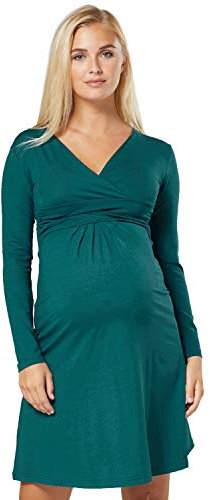 HAPPY MAMA Femme. Robe de Grossesse Manches Longues. Robe à Taille froncée. 890p (Vert Bouteille, 44, 2XL)