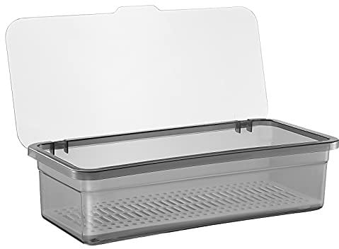 TOPBATHY Cutlery Organizer, Space Saving Cutlery Organiser, Chopsticks Drain Storage Box, Cutlery Tray with Lid, Transparent Kitchen Supplies Organizer for Cutlery (Black)