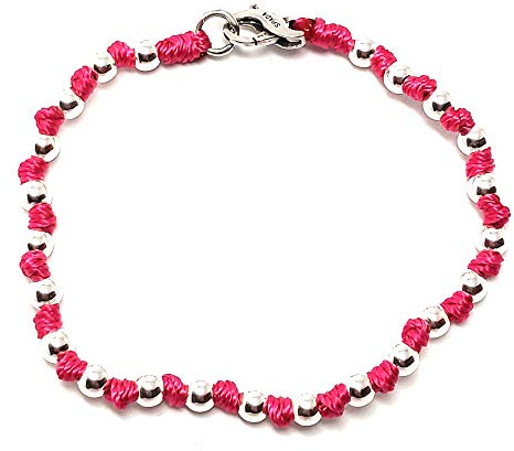 VLNET ® | Bracciale Spadarella Unisex | Argento 925 + Cotone Nautico Fucsia | Palline Diametro 4 mm | lunghezza 17 cm | Fatto a Mano in Italia