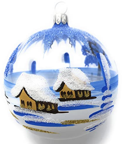 Generisch Christbaumkugel Midi Glas-Kugel Weihnachtskugel Baumbehang Handarbeit Lauscha, : transparent - blau