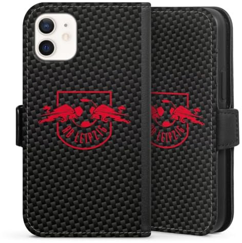 DeinDesign Klapphülle kompatibel mit Apple iPhone 12 Mini Handyhülle aus Kunst Leder schwarz Flip Case RB Leipzig Carbon Offizielles Lizenzprodukt