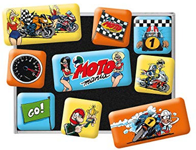 Nostalgic-Art Retro Kühlschrank-Magnete, 9 Stück, MOTOmania – The Winner Takes It All – Geschenk-Idee für Biker, Magnetset für Magnettafel, Vintage Design