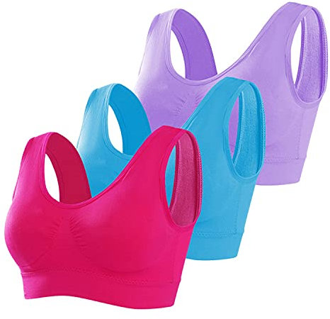 Memoryee Sports Bras Women 3 Pack Set Plus Size for Large Breasts Non Wired Inserts Washable Padded Push Up Multipack Vest Crop Top for Yoga Running Jogging Gym Multi2 3XL