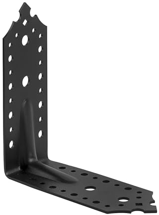 Schwarzer Winkelverbinder 165 x 165 x 65 x 2,5 mm, 4 Stück, mit Sicke, pulverbeschichtet, dekorativer Holzverbinder, Bauwinkel