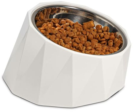 ComSaf 15 Grad Neigung Hundenapf, 880ml Geneigter Hundenapf Erhöht für Hund und Katze, Futternapf Katze Erhöht, Futternapf Hund Erhöhter Abnehmbarer Melamin Basis Schräger Katzennapf, Weiß