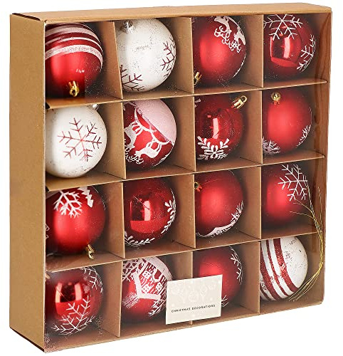 SPRINGOS Weihnachtsbaumkugeln rotes Design Wintermotive 16 Stück Tannenbaumschmuck 16-teiliges Set Tannenbaumschmuck