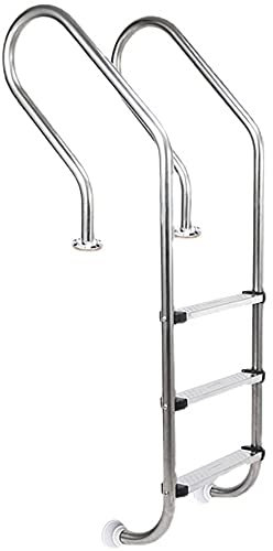 Schwimmbadhandlauf, 304 Edelstahl Poolleiter mit rutschfestem Pedal, für 1-1,3m Pool, Rohrwandstärke 1mm / Silber / 3 Stufen (Silver 3 Step)