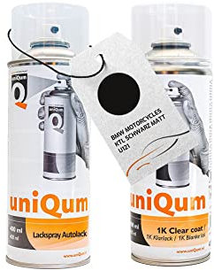 uniQum Spraydose Autolack + Klarlack für BMW MOTORCYCLES KTL SCHWARZ MATT U121 Autolack Reparatur 2x 400 ml