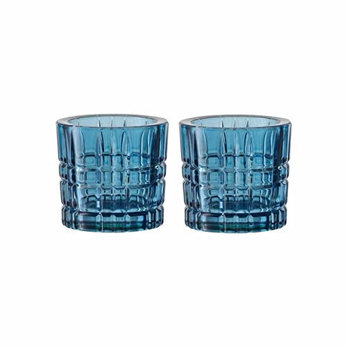 Spiegelau & Nachtmann Square Teelichthalter 2er Set, Vintage Blue, Höhe: 6,6 cm, Windlicht aus Kristallglas, 104901
