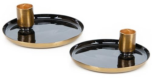 Logbuch-Verlag 2 Kerzenständer aus Metall mit Schale Kerzenhalter Stabkerzenhalter Tischdeko Set Gold schwarz 11 cm als Geschenk