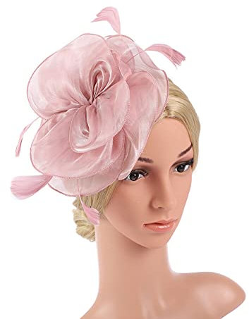 Dames Fascinator Chapeau Plume Mesh Headpiece Chapeau Vintage Cocktail Chapeaux avec Pince à Cheveux Accessoires de Cheveux de Mariage de Mariée pour Femmes et Filles