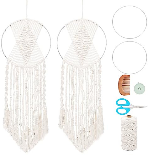 ORIGACH 2 Set DIY Traumfänger Kits Handgemachte Traumfänger Kits Makramee Kits für Erwachsene Anfänger Boho Makramee Wand hängend Zubehör enthält Baumwollschnur und Anleitung