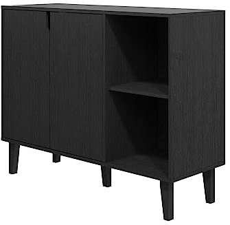 Panana Side Cabinet Wooden Storage Cabinet for Living Room TV Unit with 2 Doors Open Shelf