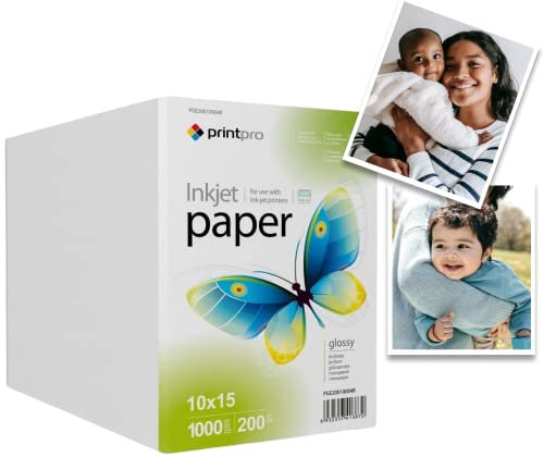 Fotopapier PrintPro von COLORWAY glänzend 200g/m² 1000 Blatt 10x15 Sofort Trocken Wasserfest für alle Tintenstrahldrucker
