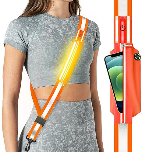 Fokia Kunbio LED Reflective Belt Sash for Walking at Night, Night Running Safety Gear High Visibility Rechargeable LED Light Up Running Belt for Runners Walkers Men Women